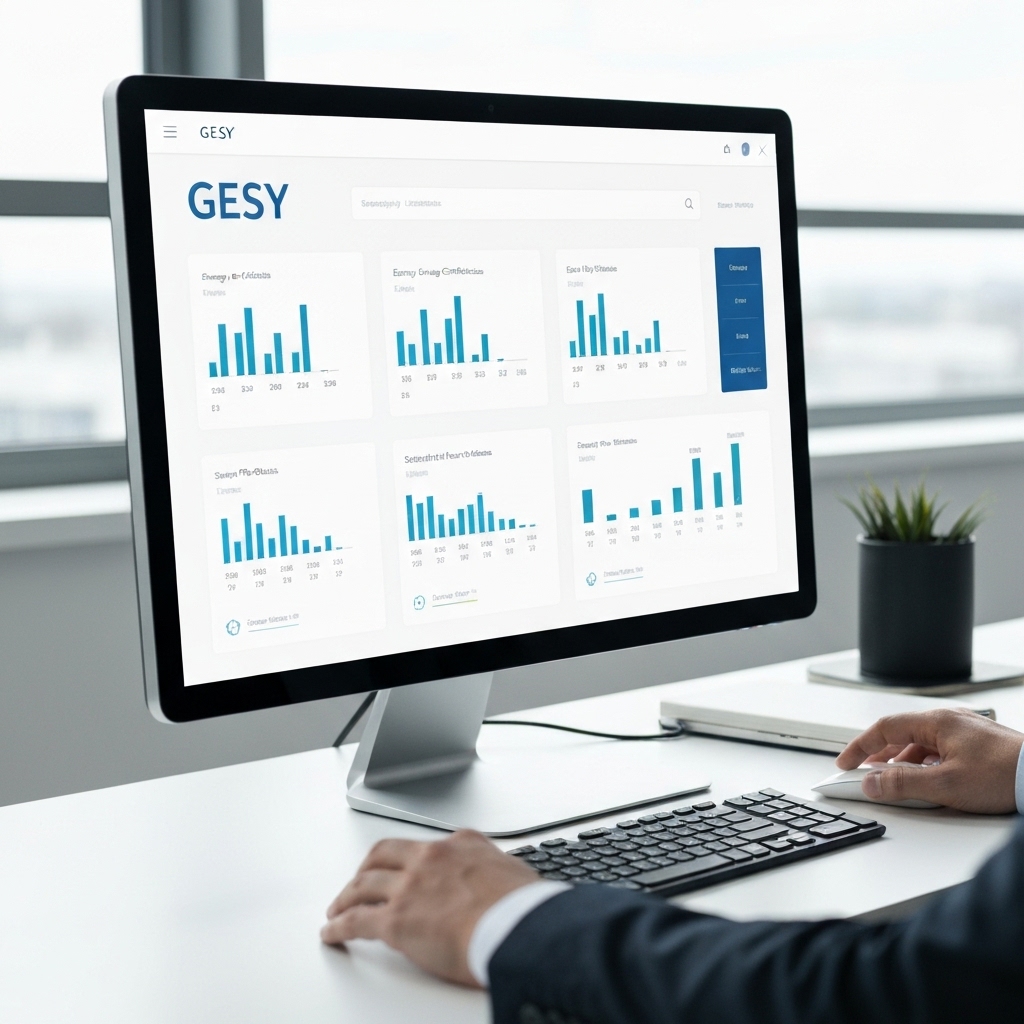 Modern dashboard of Gesy ERP showing energy savings certificates metrics and client files status