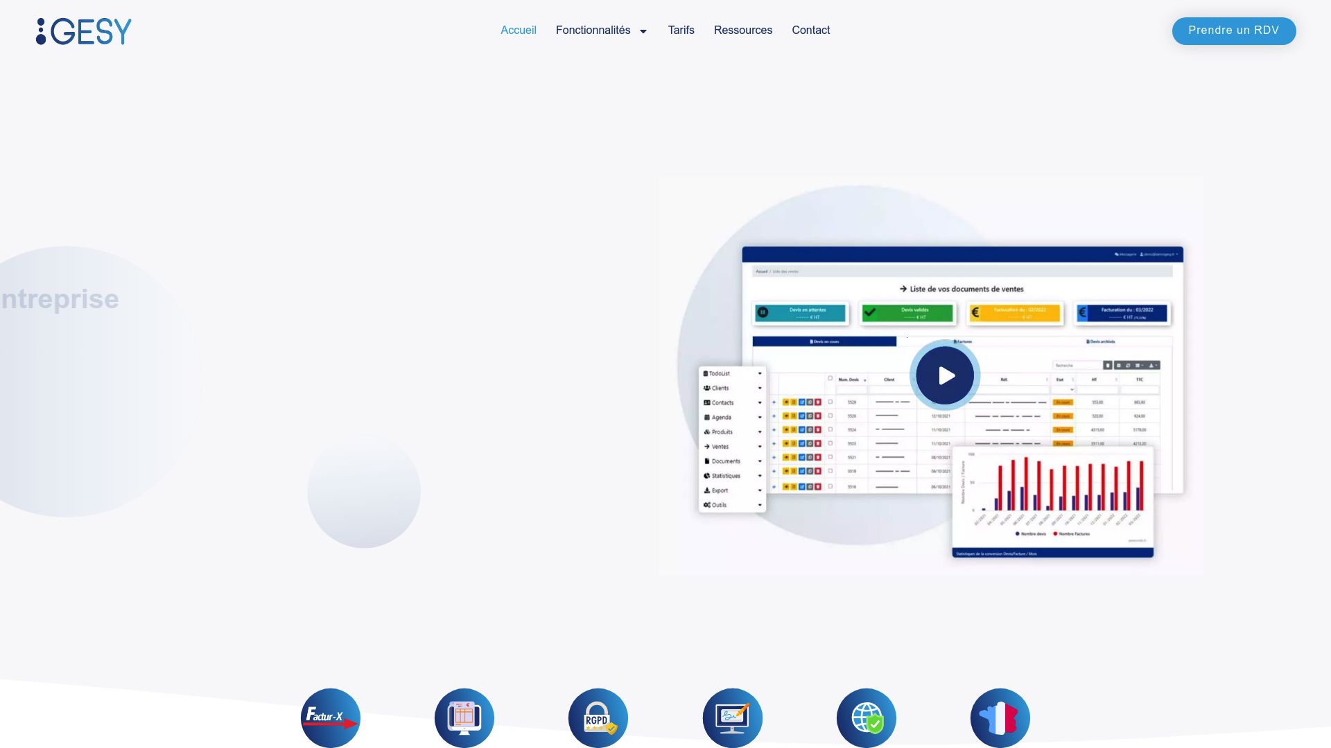Dashboard of Gesy software showing client management and energy premium calculation