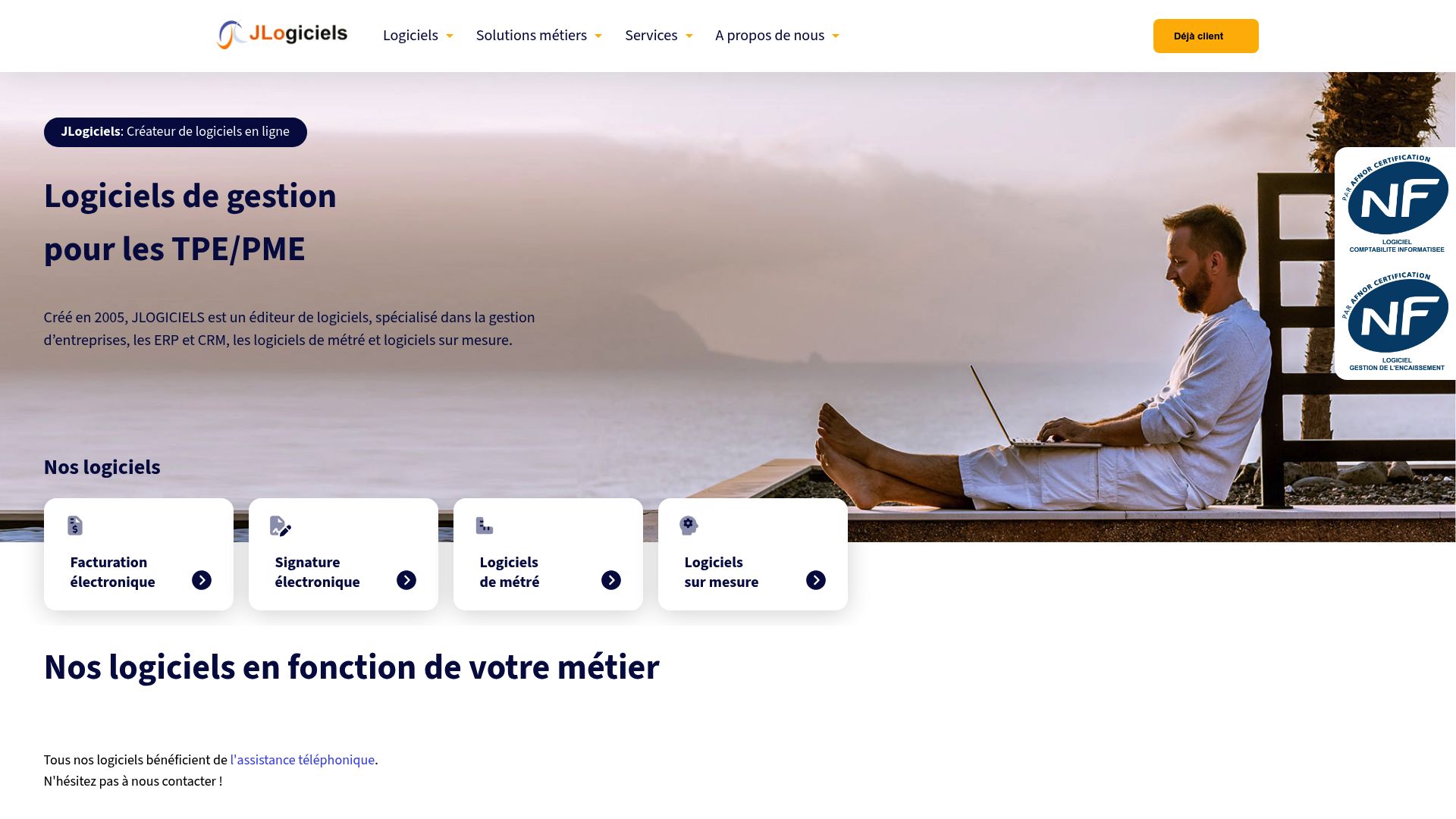 Screenshot of Jlogiciels website showing general construction software features