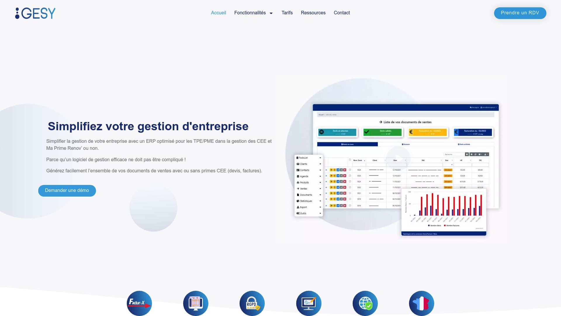 Homepage of Gesy.app website showing the dashboard interface