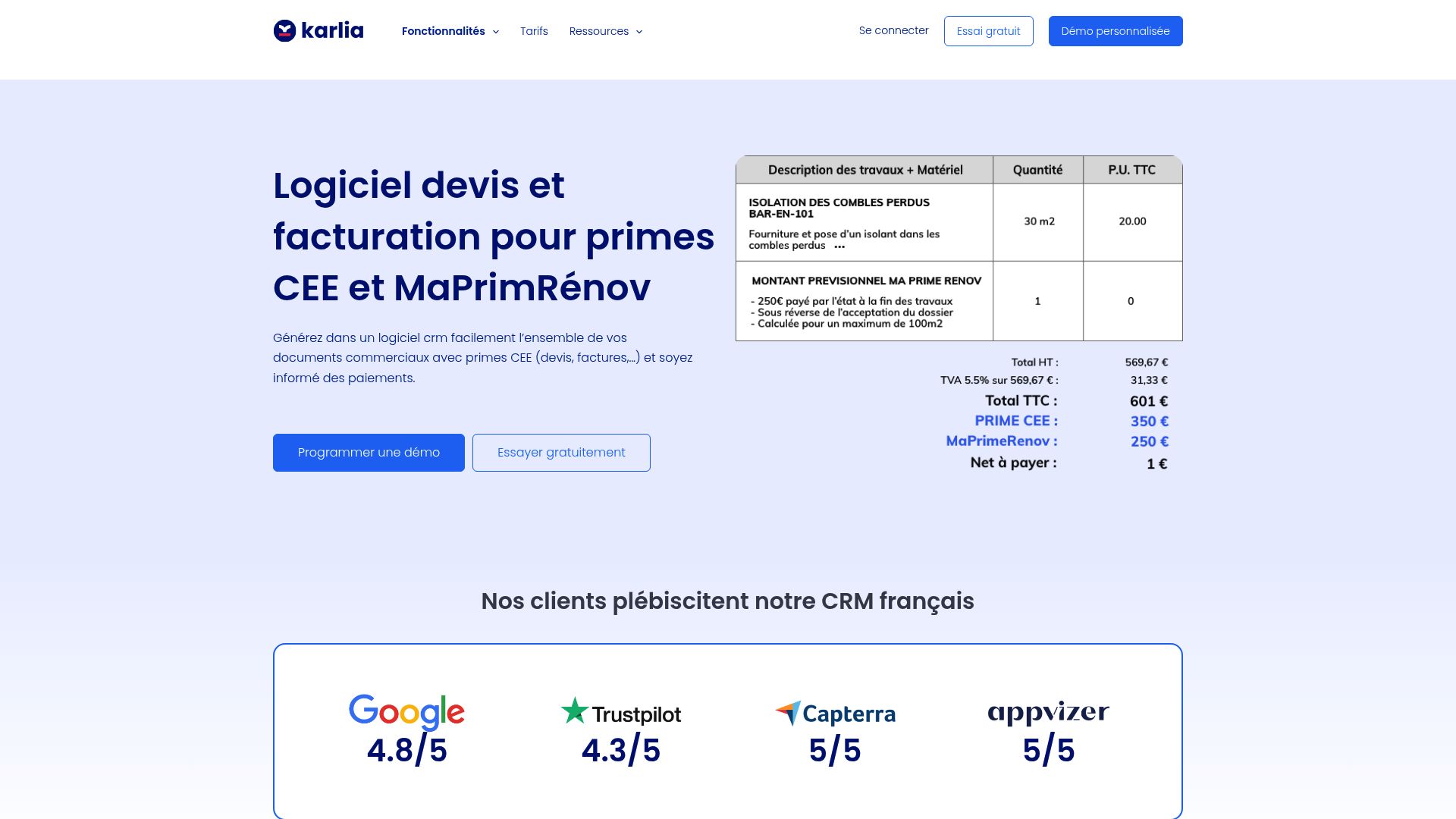 Interface showcasing Karlia sales pipeline features