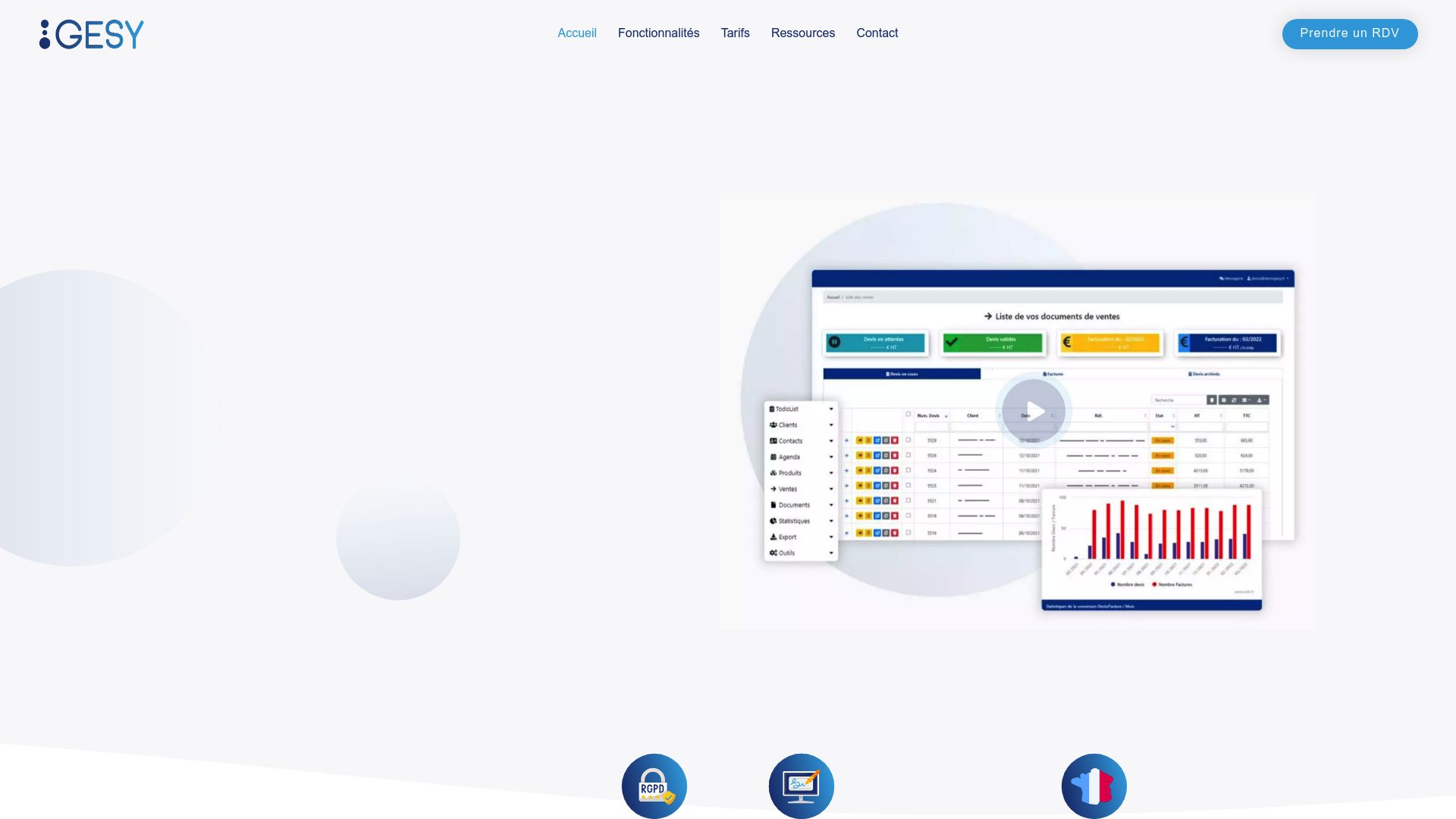 Screenshot of the Gesy dashboard showing the CEE management interface and invoicing features