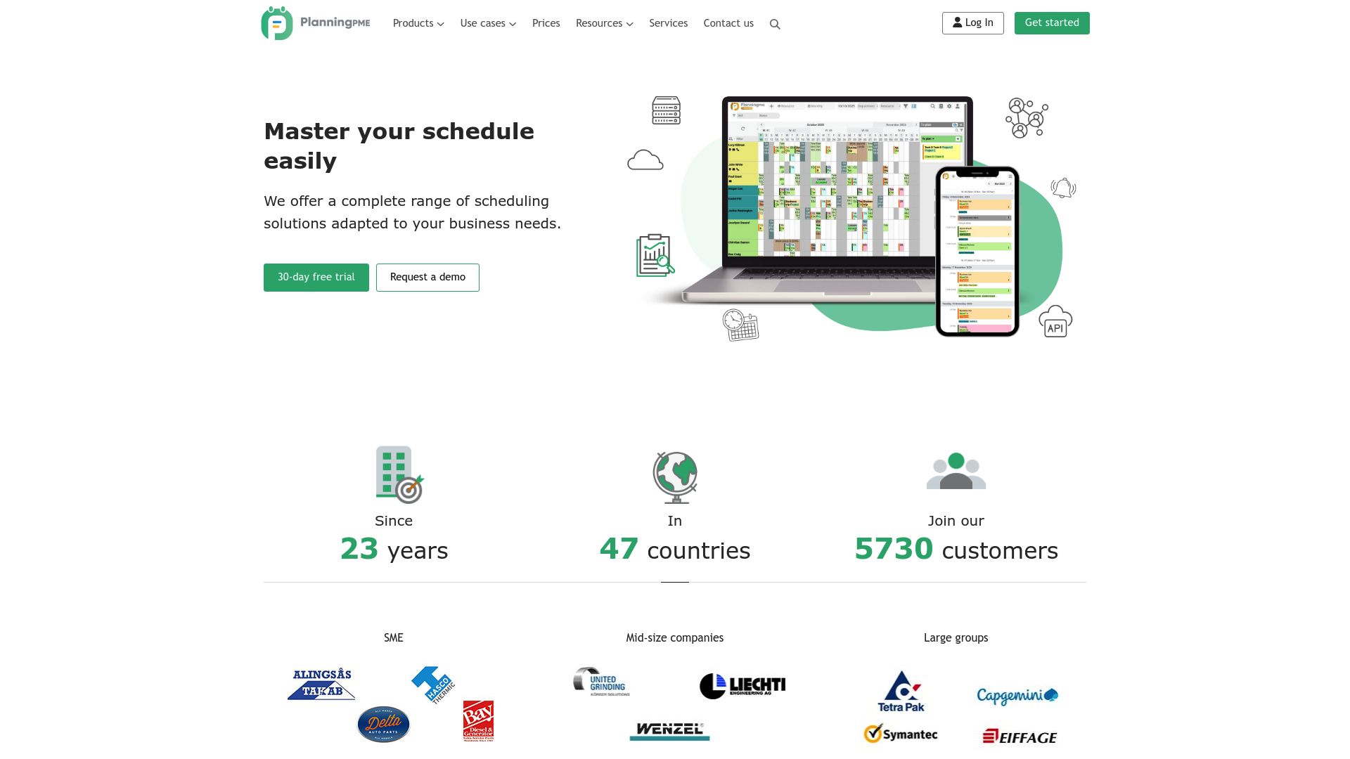 Screenshot of PlanningPME software showing different resource views and color coding explicitly mentioning PlanningPME interface