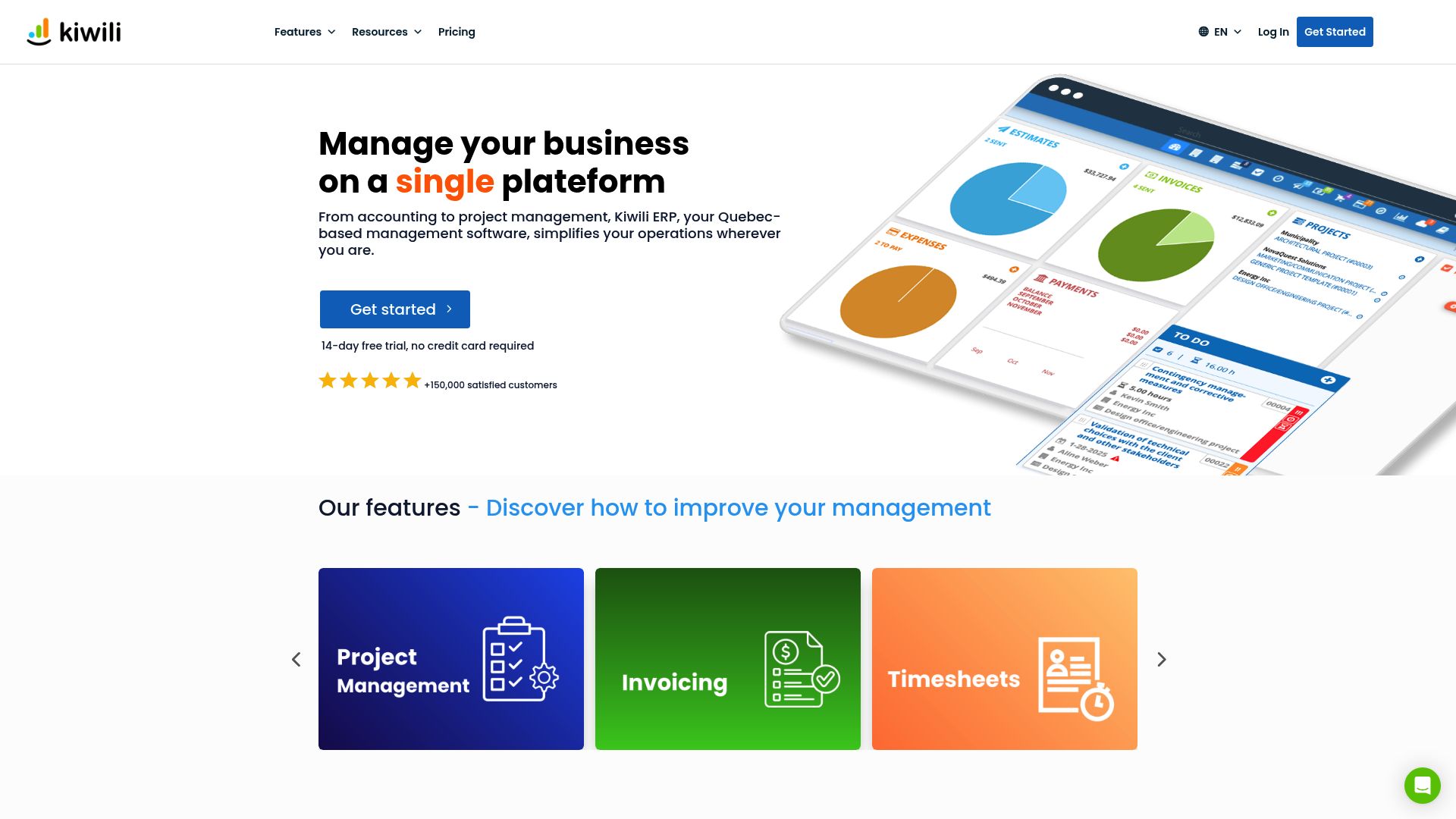 Screenshot of Kiwili ERP showing the Google Calendar synchronization settings page with the Kiwili logo visible