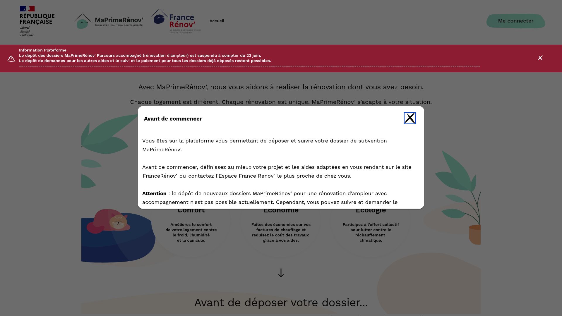 Close-up screenshot of the governmental maprimerenov.gouv.fr landing page to illustrate the context.