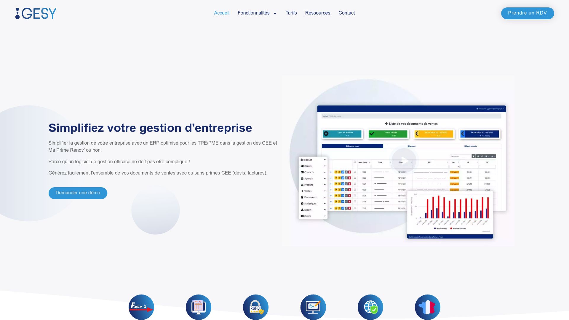 Gesy.app website homepage showing the clear call to action button for requesting a demo.