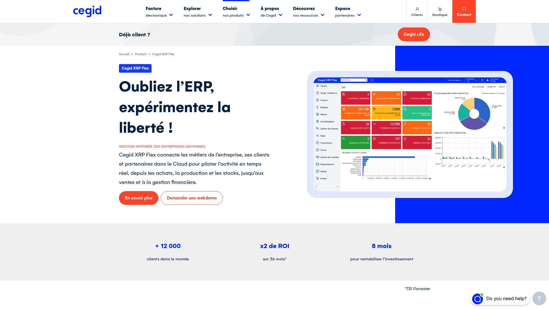 Dashboard of Cegid XRP Flex showing financial modules