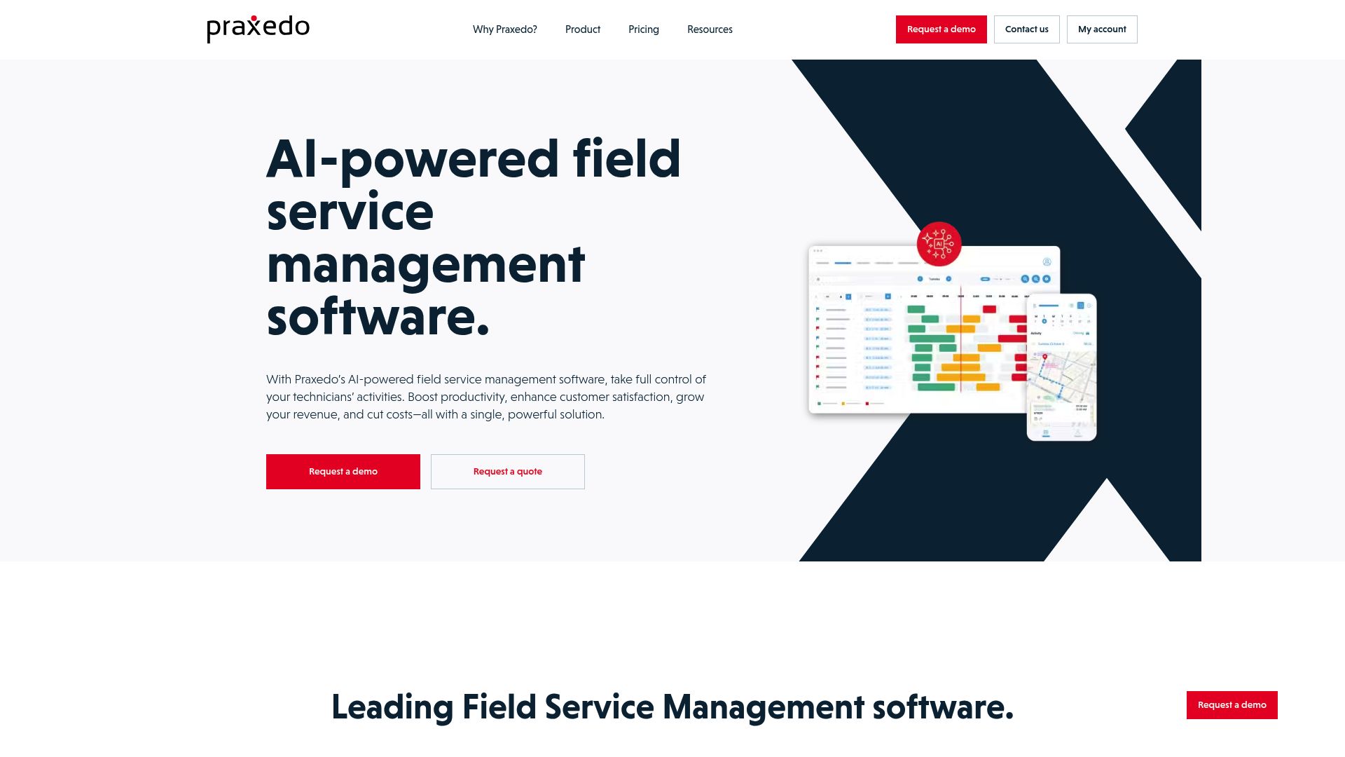 Praxedo interface showing scheduling and field management features specifically for service technicians