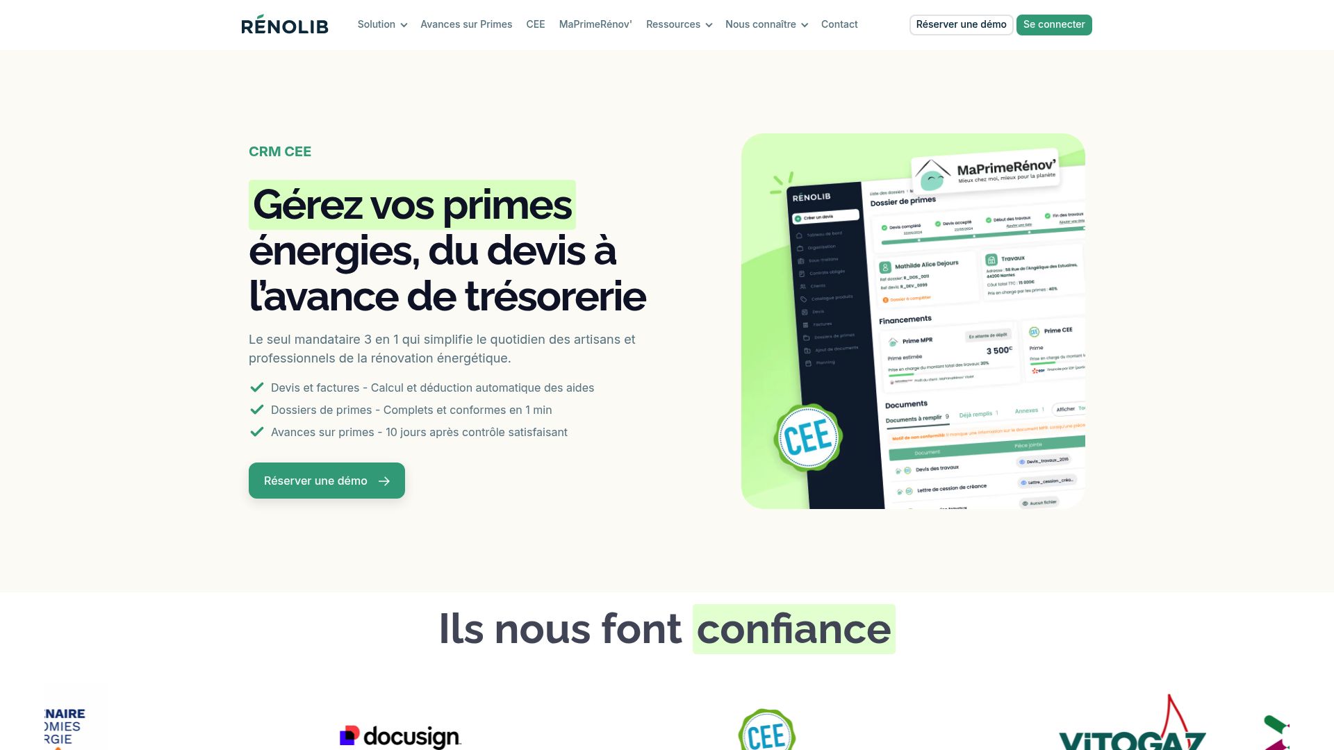 Dashboard of Gesy software showing energy premium calculations and client management
