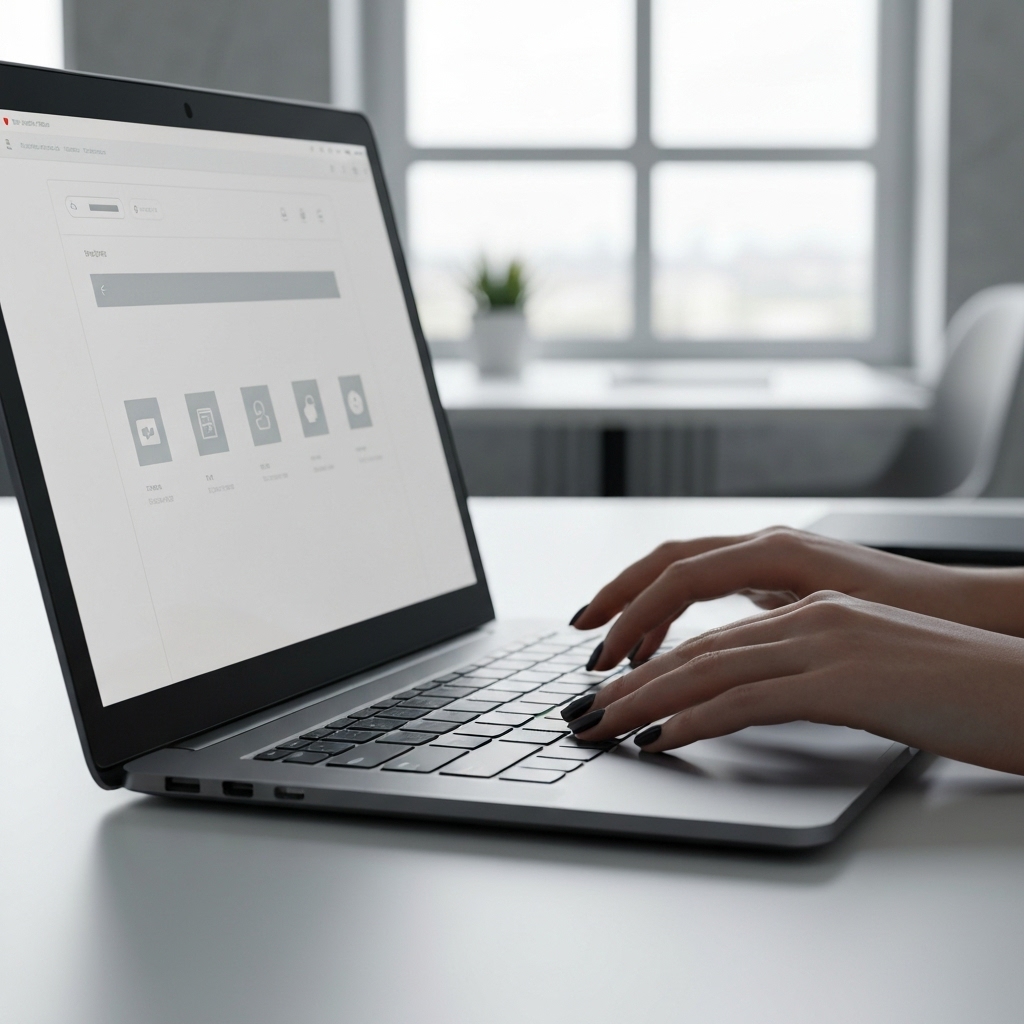 Close up of hands engaging with a specific software interface on laptop