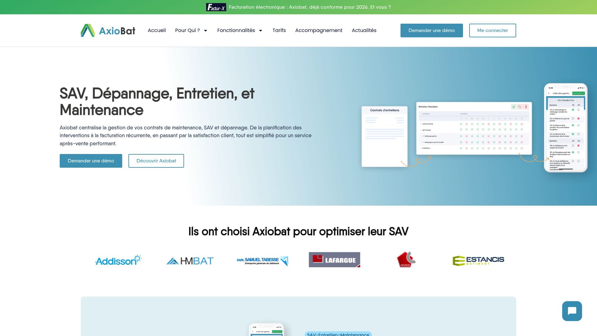 Screenshot of Axiobat mobile interface displaying a technician