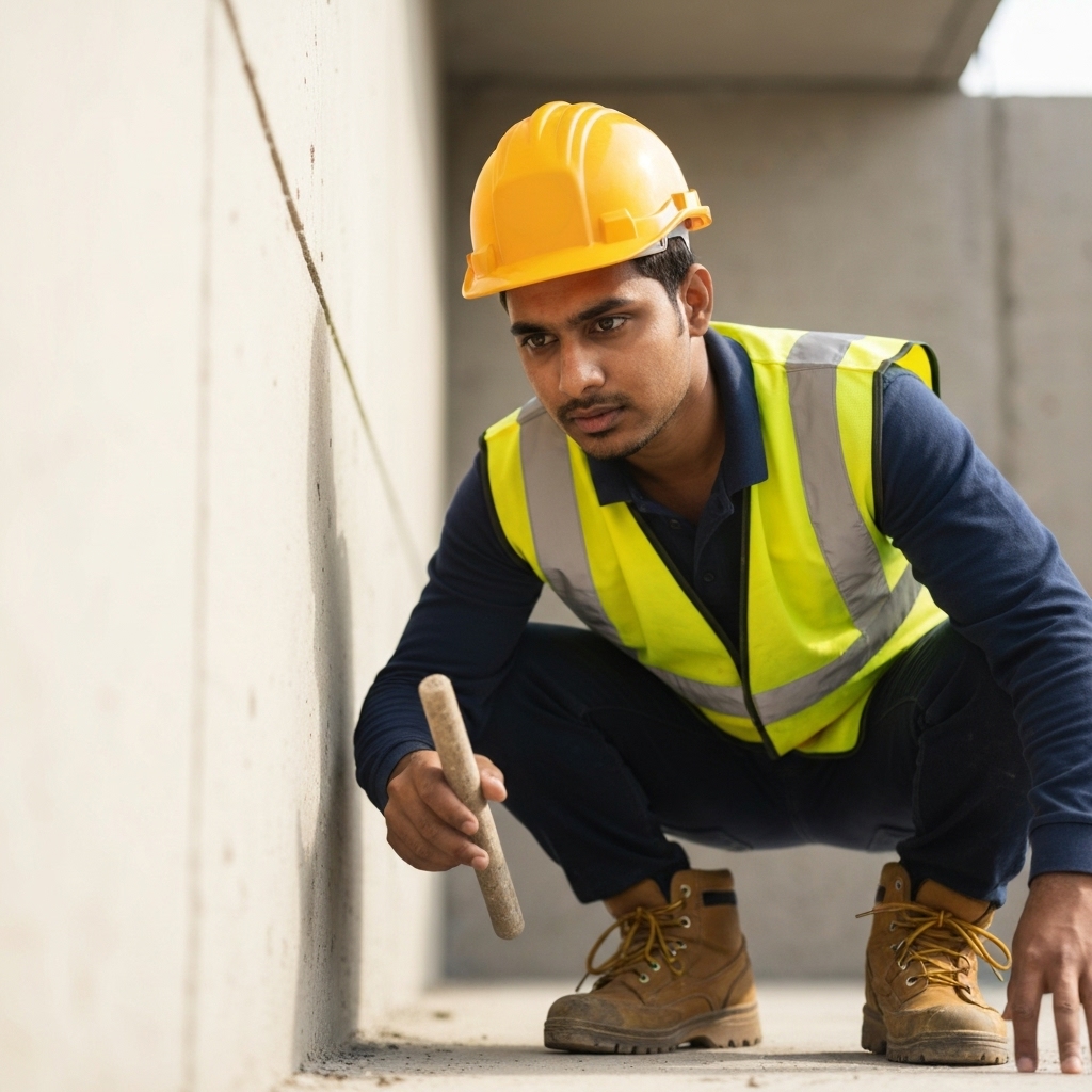Builder using a smartphone on a construction site with dirty hands, focusing on easy interface