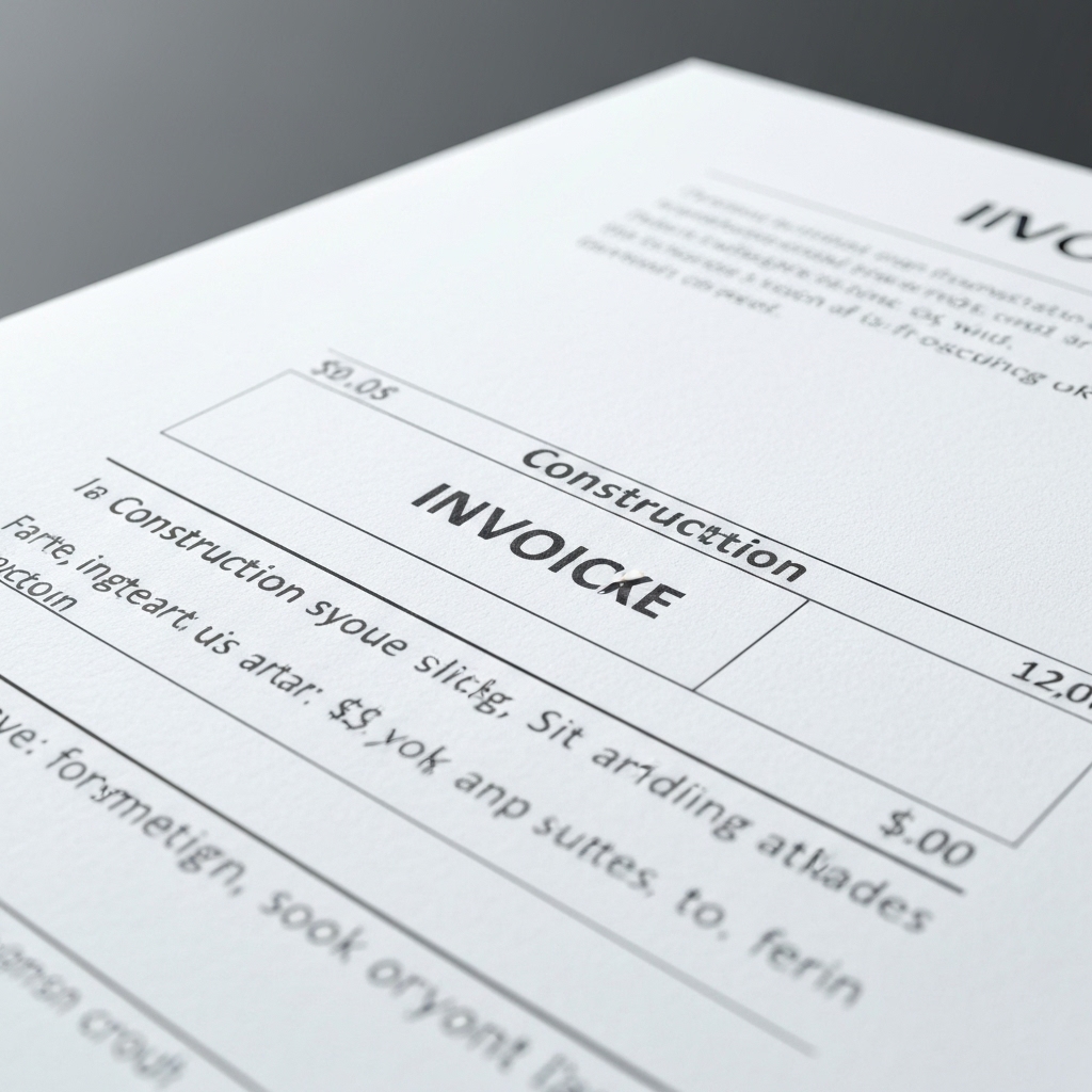 Detailed construction invoice with highlighted specific legal text for renovation grants