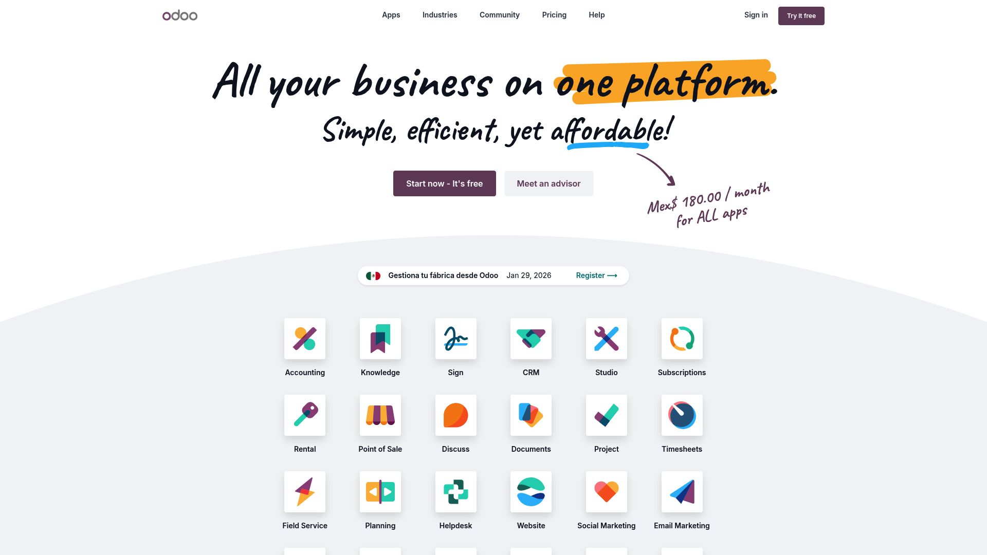 Screenshot of www.odoo.com