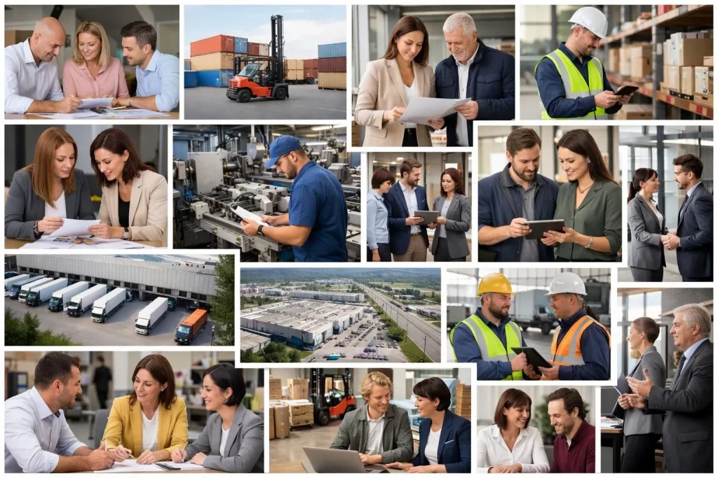 Collage: avantages ERP cloud pour CEE. Équipes diverses bénéficiant d'une gestion optimisée et d'une transformation digitale.