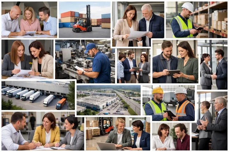 Collage: avantages ERP cloud pour CEE. Équipes diverses bénéficiant d'une gestion optimisée et d'une transformation digitale.