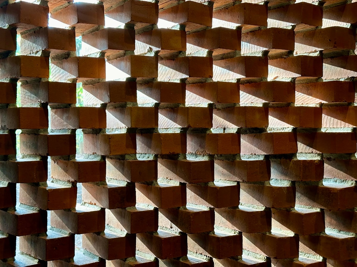 a close up of a wall made of wooden blocks