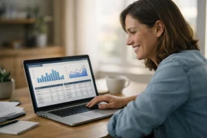 "Femme utilisant un logiciel pour rentabiliser les CEE sur son ordinateur portable"