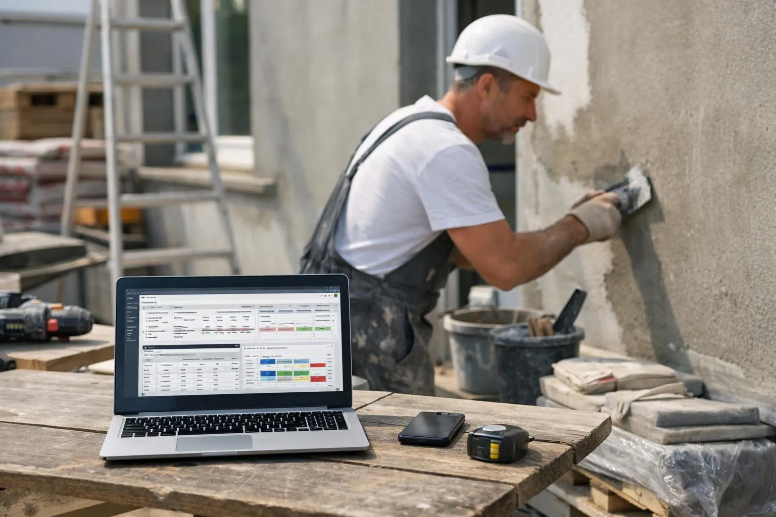 Logiciel ERP pour façadiers en situation réelle, outil numérique sur chantier de construction pour optimisation gestion.
