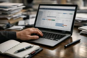 Main sur clavier ordinateur gestion administrative cee