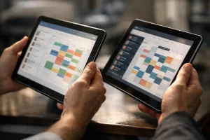 Comparaison de Gesy et du système du concurrent, deux solutions digitales pour la gestion de l'énergie, interface Gesy vs con