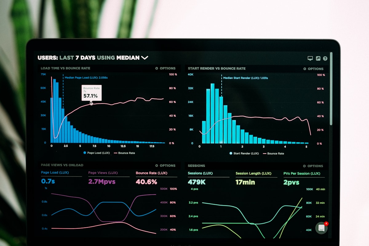 Tableau de bord de données web avec graphiques et statistiques.