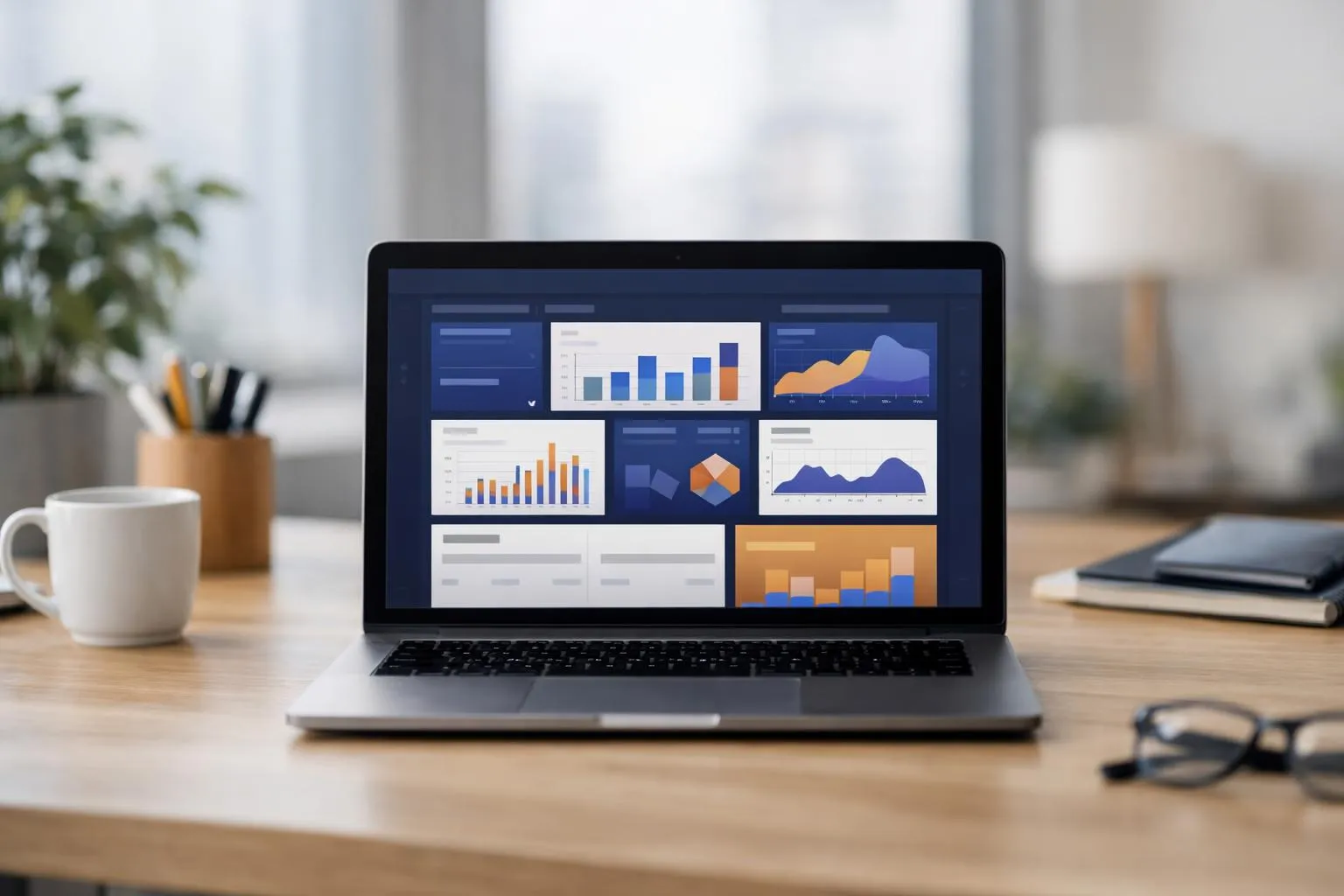 Ordinateur portable affichant des graphiques et des données d'analyse.