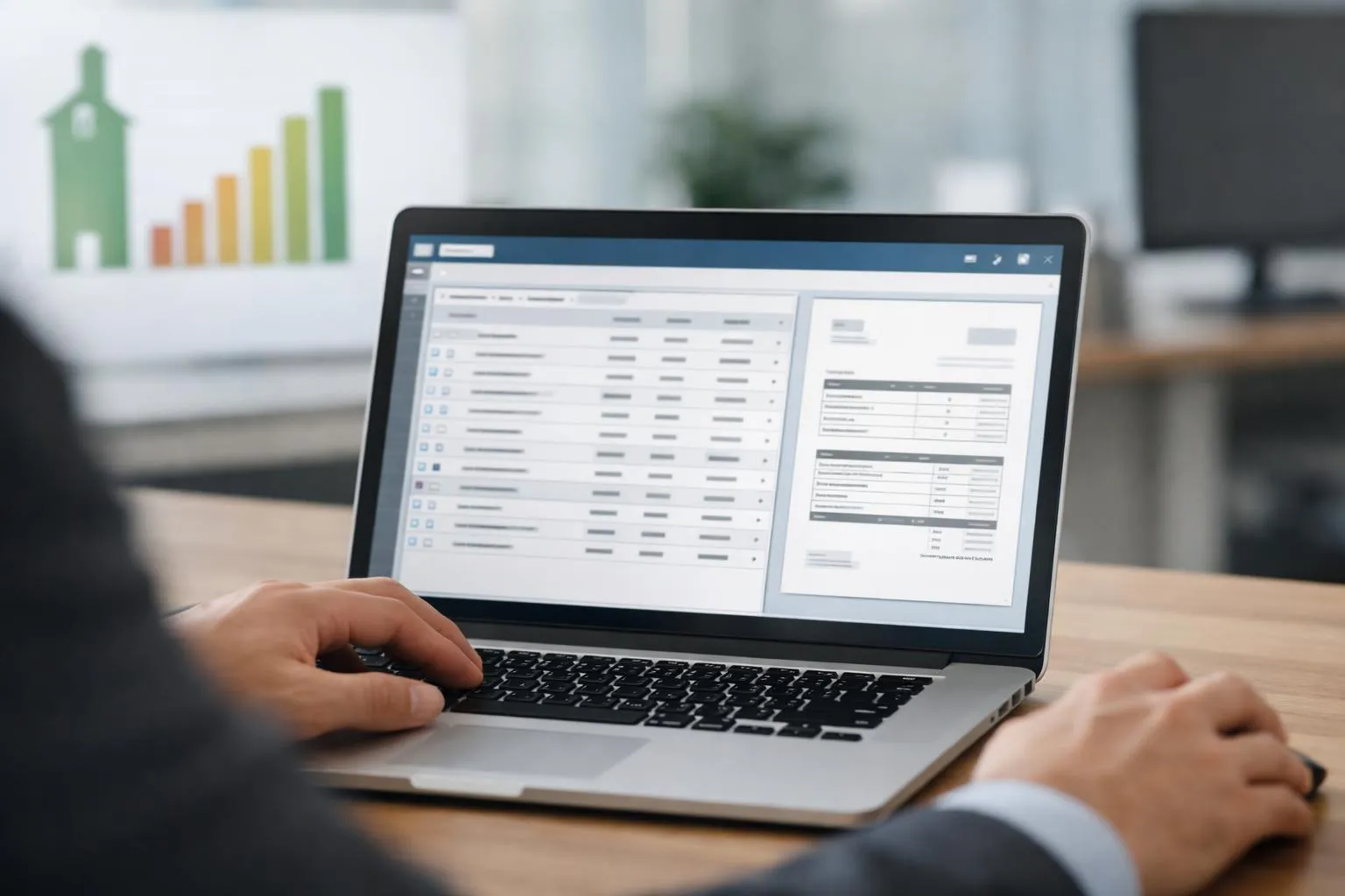 Ordinateur portable affichant des données et graphiques financiers.