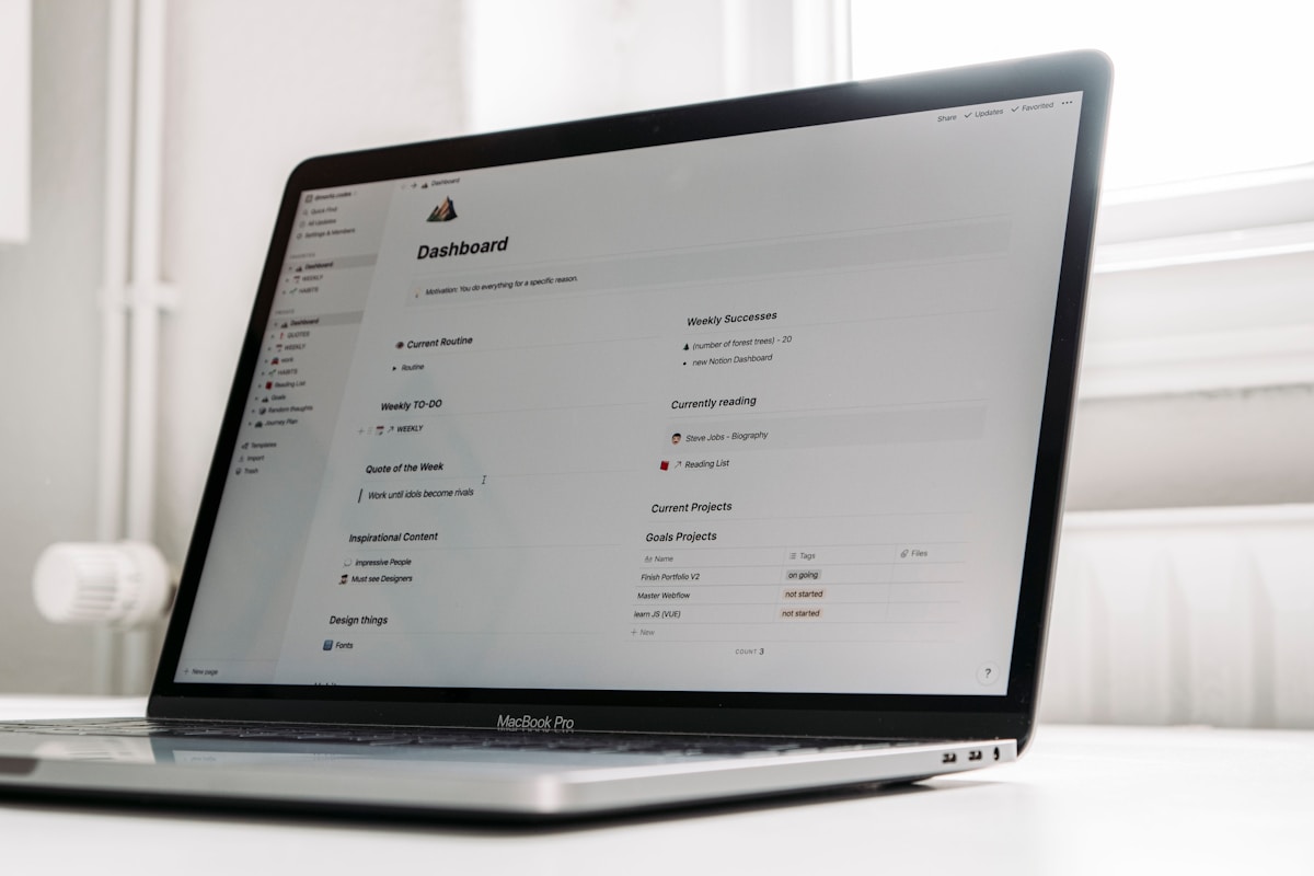 Tableau de bord numérique sur un ordinateur portable MacBook Pro.