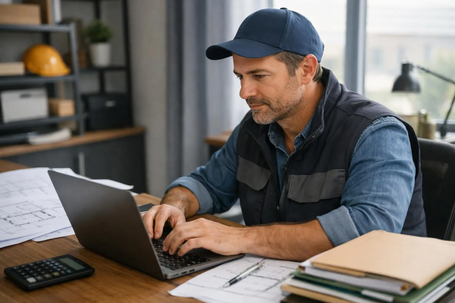 Homme travaillant sur un ordinateur portable dans un bureau à domicile.