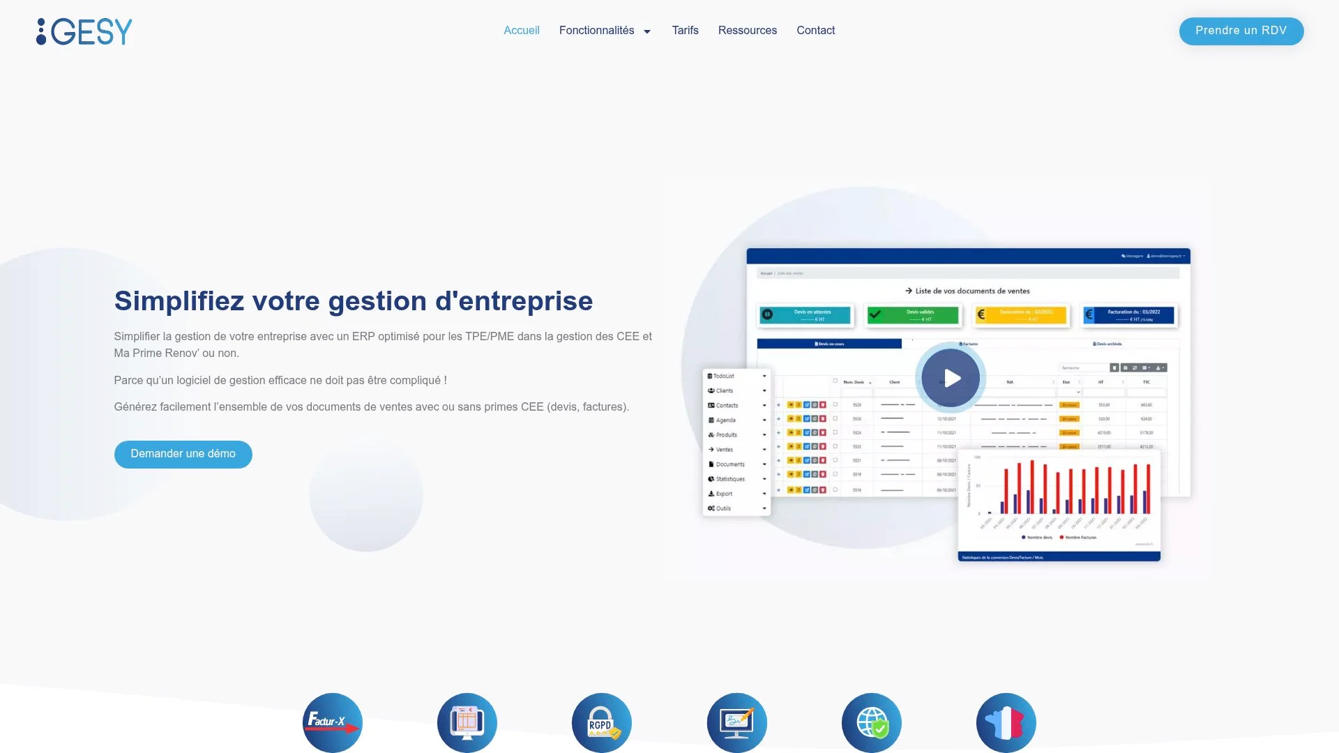 Plateforme de gestion d'entreprise avec interface utilisateur intuitive et fonctionnalités de vente.